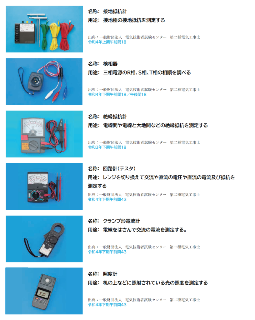 電気工事使用する測定器の一部